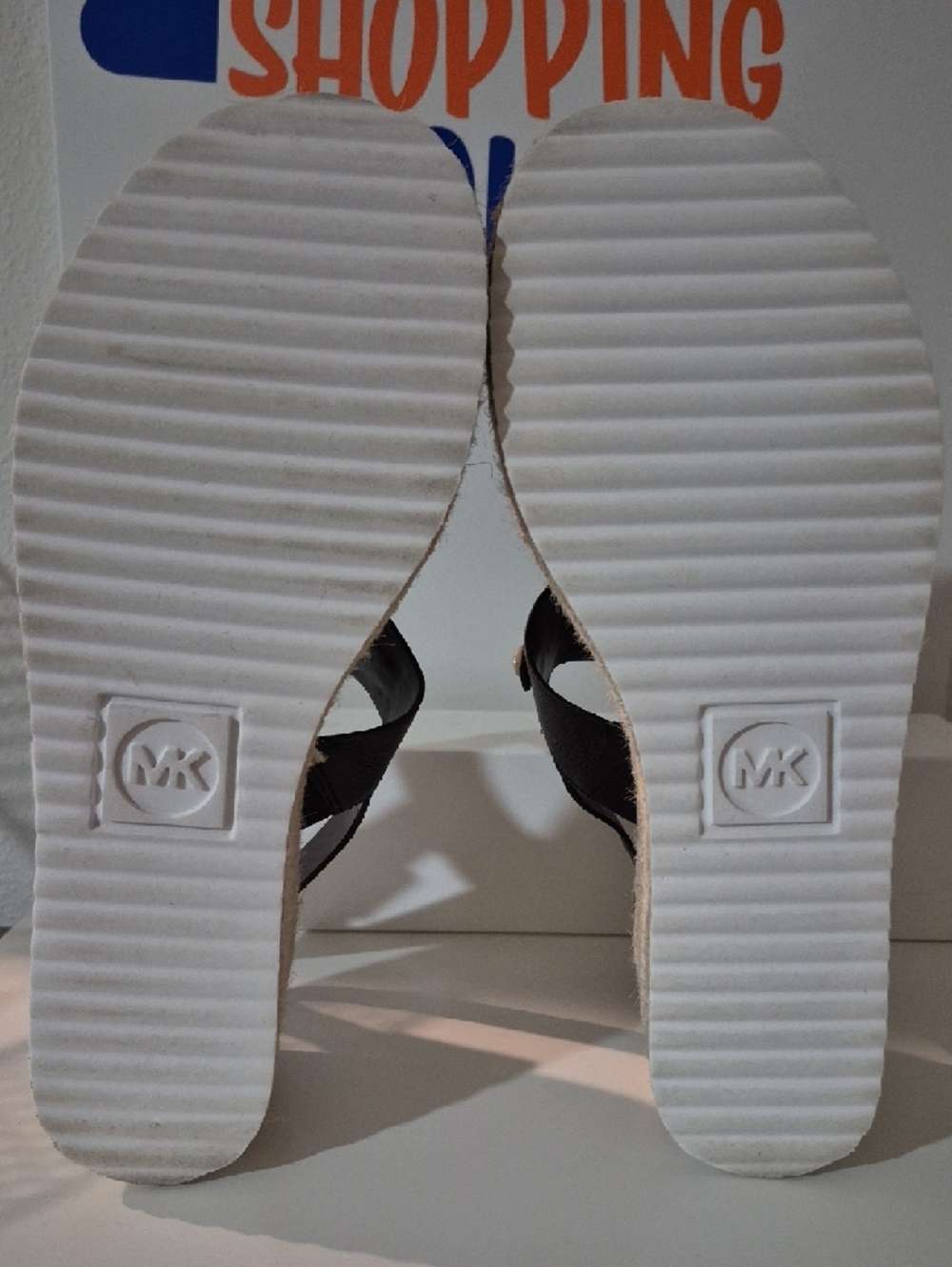Michael Kors Black & Gold MK Logo Wedge Sandals - Picture 4 of 9